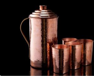 Ensemble de carafes en cuivre pour une routine quotidienne saine, service d'eau, ensemble métallique avec verres, durable, réutilisable, vaisselle de cuisine et de salle à manger - Product Image 3