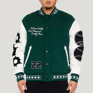 Autumn Winter Green Varsity <b>Jacket</b> <b>Men</b> Latest Style Embroidery Bomber <b>Jacket</b> <b>White</b> Sleeve Custom Streetwear Baseball Uniform - Product Image 1