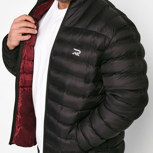 Men's Black Down Puffer Jacket Stand Collar Zipper Closure Windproof Casual Winter Coat Regular Fit Polyester Shell - Product Image 4