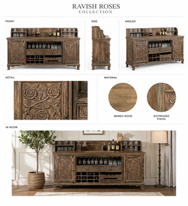 ตู้บาร์ไม้แกะสลักลายกุหลาบคุณภาพเยี่ยม สำหรับใช้ในบ้านและโรงแรม พร้อมจัดส่งทั่วโลก - Product Image 5