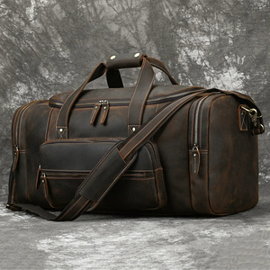 Men Genuine Leather <b>Duffel</b> <b>Bag</b> 30-40L Zipper Closure Casual Travel <b>Bag</b> with Soft Handle Durable Solid Color - Product Image 1