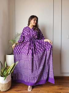 Red Casual Boho Maxi Dress Handmade <b>Kaftan</b> Floral Geometric Patterns V-Neck Loose Fit Three-Quarter Sleeves Flared Hem <b>Summer</b> - Product Image 3