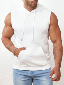 Sudadera sin mangas para hombre, para culturismo, gimnasio, entrenamiento, correr, corte ajustado, algodón, fibra de bambú, transpirable, con logo frontal - Product Image 5