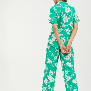 Pyjama en coton à imprimé floral pour femmes, manches courtes, col en V, longueur intégrale, vêtements de nuit d'été, doux, respirant, ensemble décontracté deux pièces - Product Image 2
