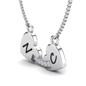 Pendentif en forme de cœur avec initiales N C, argent 925, moissanite, incrustation de cristaux en acier inoxydable, bijoux romantiques unisexes, cadeau - Product Image 2