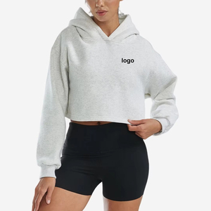 High Quality Custom Logo Cotton <b>Long</b> <b>Sleeve</b> Pullover Women Crop <b>Top</b> Hoodie for <b>Gym</b> Clothing and Outdoor Wear With Private Logos - Product Image 1