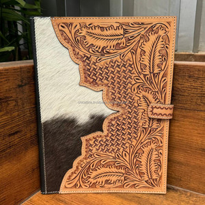 High Quality Custom A4 Hand Tooled Leather Business <b>Documents</b> Organizer Agenda/Portfolio File <b>Folders</b> with Cards & Pen Holder - Product Image 3