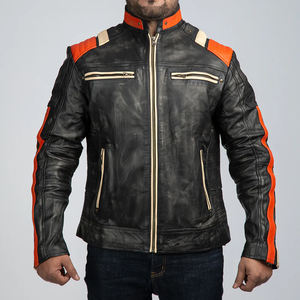 Blouson en cuir sans capuche pour moto, hiver et automne, chaud en polaire, en PU, style motard vintage, décontracté, coupe ajustée pour homme - Product Image 5