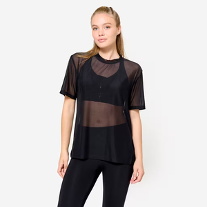 เสื้อครอปตาข่ายแขนสั้นลายทางพร้อมโลโก้ตัวเลขสำหรับผู้ชาย - Product Image 1