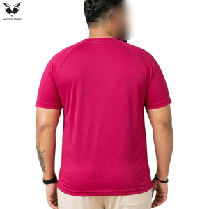 T-shirt sport rose à séchage rapide pour homme, manches courtes, col rond, motif imprimé, coupe classique, en polyester tricoté, idéal pour la gym, vente en gros - Product Image 3