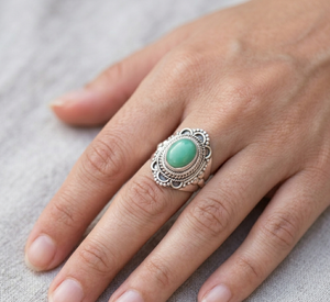 925 Sterling Silver Green Chrysoprase <b>Statement</b> <b>Ring</b> Vintage Boho Handmade Gemstone <b>Ring</b> Women Yellow Gold Rose Gold Plated <b>Ring</b> - Product Image 3