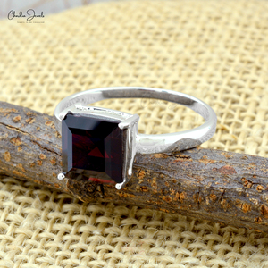 Natural Mozambique Garnet Ring 925 <b>Solid</b> <b>Silver</b> Handmade 8mm Square Cut Solitaire Engagement Wedding Ring High Polish Finish US7 - Product Image 5