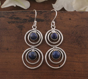 Pendientes de Plata de Ley 925 con Lapislázuli Natural al por Mayor, Estilo Vintage, para Bodas, Fiestas, Piedra de Nacimiento, Idea de Regalo para Mujer - Product Image 3