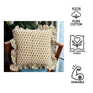 Housse de coussin artisanale indienne de Jaipur, à volants, style bohème, écologique, en pur coton, taie d'oreiller décorative, sans danger pour la peau, lavable, pour usage domestique - Product Image 4