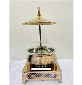 Vente en gros de plats de chauffe-plats ronds en laiton 6L pour aliments usagés plat de buffet de luxe pour traiteur avec support en fer et laiton pour hôtel et restaurant - Product Image 6