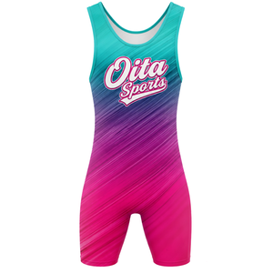 Singlet de Lucha Sublimado en Color Verde Azulado y Rosa para Hombre, Ropa Deportiva de Poliéster, Uniforme Deportivo sin Mangas para Entrenamiento y Combate - Product Image 2