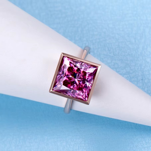 Custom Design pink square Women Engagement Wedding 925 Sterling Silver 14K Gold Moissanite <b>Ring</b> - Product Image 5