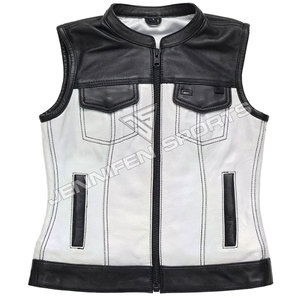 Chaleco de Cuero Genuino Estilo Motociclista para Mujer 2026, Chaqueta sin Mangas de Dos Colores, Forro Interior de Satén Ecológico - Product Image 1