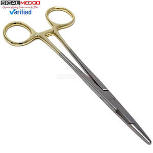 Portaagujas Olsen Hegar SIGAL MEDCO con mango dorado SM-SR-0316 de 5.5 pulgadas, acero inoxidable alemán de primera calidad, manual, para cirugía. - Product Image 1