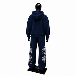 Ensemble de survêtement bleu marine à motif étoile pour homme, sweat-shirt à capuche et pantalon de jogging, streetwear décontracté - Product Image 2