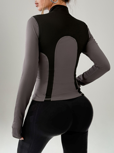 Wholesale Women Activewear Yoga Jackets Nylon Soft Ribbed <b>Tops</b> Slim Fit <b>Zip</b> up Long Sleeve Fitness Women Yoga Jacket - Product Image 2