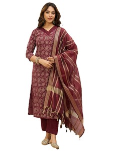 Kurta Recta de Algodón Estampada para Mujer con Diseño Floral para Uso Casual, Estilo Tradicional de Primavera/Otoño - Product Image 1