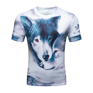 <b>Men's</b> Wolf Print Short Sleeve T-Shirt Regular Fit O-Neck Casual Digital Printing Breathable Quick Dry Polyester Knitted Shirt - Product Image 1
