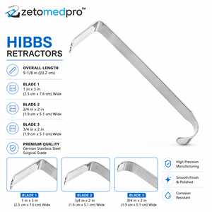 Retractor HIBBS de 9.125 pulgadas (23.2 cm) con hoja de 2.5 cm x 7.6 cm, 1.9 cm x 5.1 cm, 1.3 cm x 2.5 cm, Zetomed Pro - Product Image 2