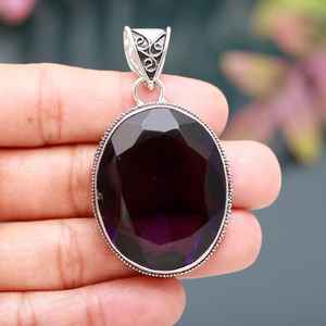 Pendentif en améthyste violette fait main en argent sterling 925, forme ovale africaine, bijou vintage - Product Image 1