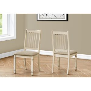 Set di 2 Sedie da Pranzo in Stile Transizionale, Altezza 38 Pollici, Effetto Lino Bianco Antico e Beige, Imbottite per Cucina e Sala da Pranzo - Product Image 1