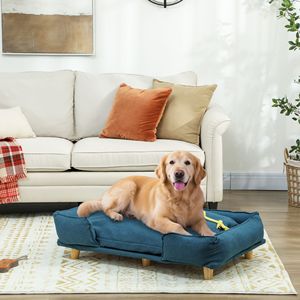 Divano per Cani di Taglia Grande Blu Scuro con Cuscino Confortevole e Gambe in Legno di Pino per Uso Interno per Razze Grandi - Product Image 1
