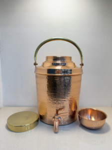 Premium Portable <b>Copper</b> Water Dispenser Tank 05L Hammered Ayurvedic Matka Camper with Brass Carry <b>Handle</b> Leakproof Tap - Product Image 2