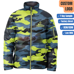 Veste matelassée camouflage pour homme avec logo personnalisé, col montant, manteau d'hiver chaud en duvet, parka streetwear imprimée, fabricant - Product Image 1