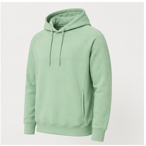 Sweat à capuche homme vert menthe personnalisable, coupe décontractée et fuselée, cordon de serrage ton sur ton, poche kangourou, coton biologique bouclé MHOOD-0031 - Product Image 3