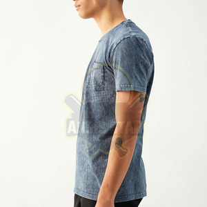 Men's Denim Blue Half Sleeve O-Neck Regular Fit Casual <b>T</b>-<b>Shirt</b> Front <b>Pocket</b> Solid Color Woven 100% Cotton Anti-Wrinkle Quick Dry - Product Image 5