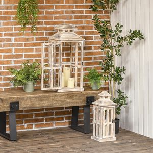 Paquete de 2 Faroles Rústicos de Madera de 28"/20" Cuadrados Grandes para Interiores/Exteriores, Decoración Navideña para el Hogar, Naturales sin Vidrio - Product Image 6