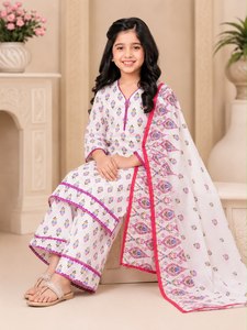 Ensemble indien pakistanais pour filles, kurta imprimé, palazzo, châle, tenue festive, vêtements ethniques - Product Image 5
