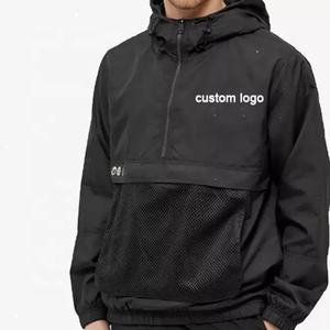 Chaqueta cortavientos de invierno para hombre con media cremallera, capucha, estilo cargo, con estampado digital y bolsillo de malla bordado - Product Image 4