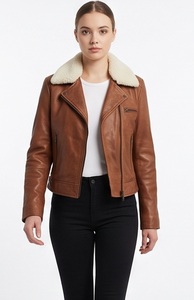 Chaqueta de Motociclista de Cuero Genuino para Mujer al por Mayor con Cuello Desmontable, Cremallera, Cortavientos, Calefactable y Ecológica para Invierno - Product Image 3