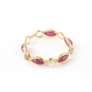 14K Gold Ruby and Rainbow Moonstone Eternity Band-Resizable Wedding Ring - Product Image 4