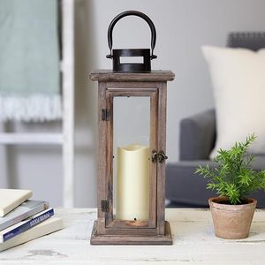 Farol de Madera Rústico Alto para Velas, Decorativo, Estilo Granja, Colgante, con Paneles de Vidrio, para Decoración del Hogar y Bodas - Product Image 2