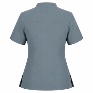 Nouvelle blouse grise pour femme 2026, à manches courtes, col montant, uniforme d'hôpital avec poches, en polyester tissé, tenue de travail médicale - Product Image 2