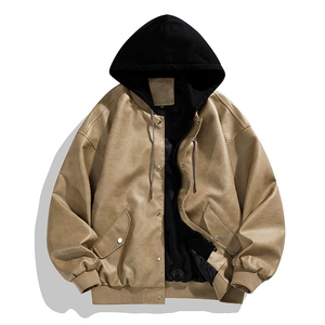 Chaqueta Bomber Negra con Capucha para Hombre, Cierre de Cremallera, Manga Larga, Casual, Resistente al Viento, Color Sólido, Corte Holgado, para Otoño - Product Image 6