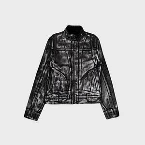 Veste en Cuir Ciré pour Homme, Col Montant, Fermeture Éclair, Manches Classiques, Couleur Unie, Style Moto Biker, Idéale pour l'Automne - Product Image 3