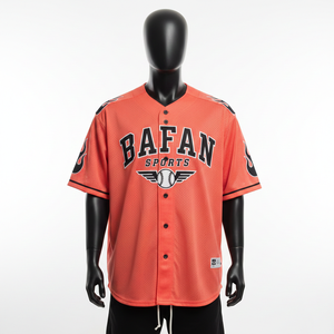 Camiseta 100% algodón para hombre, corte holgado, estampada, estilo jersey de béisbol, color naranja, con botones, paneles negros, logotipo bordado en sarga. - Product Image 6