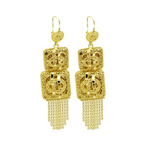 Wholesale 14K18K24K <b>Gold</b> Plated Arab Middle East <b>Dangle</b> <b>Earrings</b> Set African, Turkish Design <b>Earrings</b> & Matching Finger Ring Set - Product Image 3