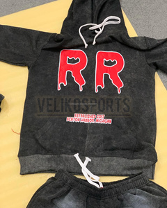 Fabricante personalizado 450gsm peso pesado desgastado bordado francés Terry 100% polar con capucha y pantalones de chándal con diseño de cremallera - Product Image 3