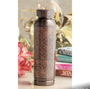 Bouteille d'eau artisanale en cuivre antique avec gravure complète, style classique, pour boire directement, fitness, image personnalisée - Product Image 1