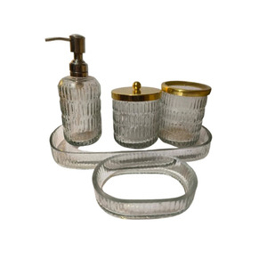 Luxury 5-Piece Gradient Glass <b>Bathroom</b> <b>Accessories</b> <b>Set</b> with Gold Pump Soap Dispenser Round Design - Product Image 2