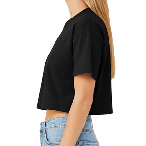 Custom Brand Women <b>Crop</b> T-Shirt Summer Premium Weight 100% Cotton Soft Breathable Solid Plain Cropped Tee Shirt Bulk - Product Image 3